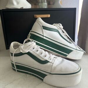 White and Green Platform Vans